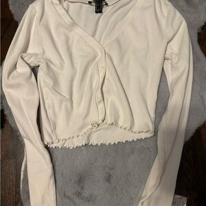 White cropped long sleeve button down top